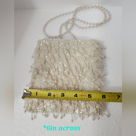 VTG Jessica McClintock Pearlescent Satin Beaded Purse! - Picture 9 of 9